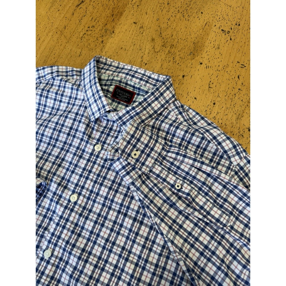 Untuckit Shirt Mens 2XL Blue Plaid Slim Fit Nylon Performance‎ Stretch Tech